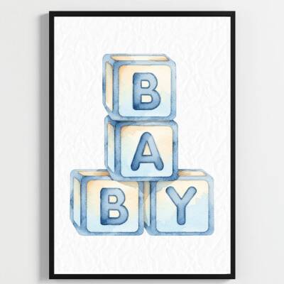 "Besay Mavi Düşler | ""Baby"" Küp Temalı Çocuk Odası Dekorasyonu | Yeni Doğan Erkek Bebek Hediyesi Poster | 3'Lü Set A2 Çerçeve - 2