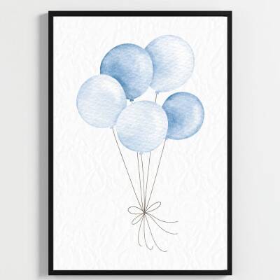 "Besay Mavi Düşler | ""Baby"" Küp Temalı Çocuk Odası Dekorasyonu | Yeni Doğan Erkek Bebek Hediyesi Poster | 3'Lü Set A3 Çerçeve - 3