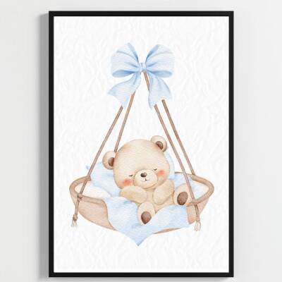 "Besay Mavi Düşler | ""Baby"" Küp Temalı Çocuk Odası Dekorasyonu | Yeni Doğan Erkek Bebek Hediyesi Poster | 3'Lü Set A4 Çerçeve