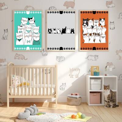 Besay Meraklı Kediler Çocuk Odası Posteri–Dekoratif 3lü Set A3 Çerçevesiz - 4