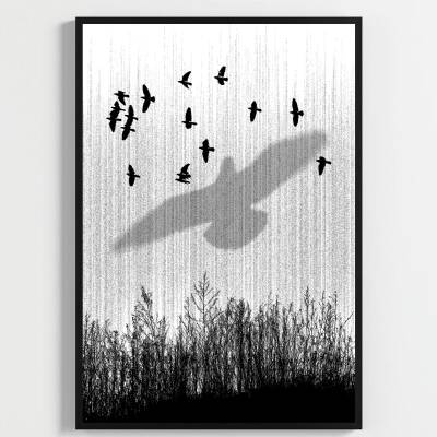 Besay Modern Kuzgun Ve Kuş Temalı Poster Seti | Gotik Gizemli Duvar Dekorasyonu | Siyah Beyaz Karga Ve Dal Tasarımlı Poster | 3 - 2
