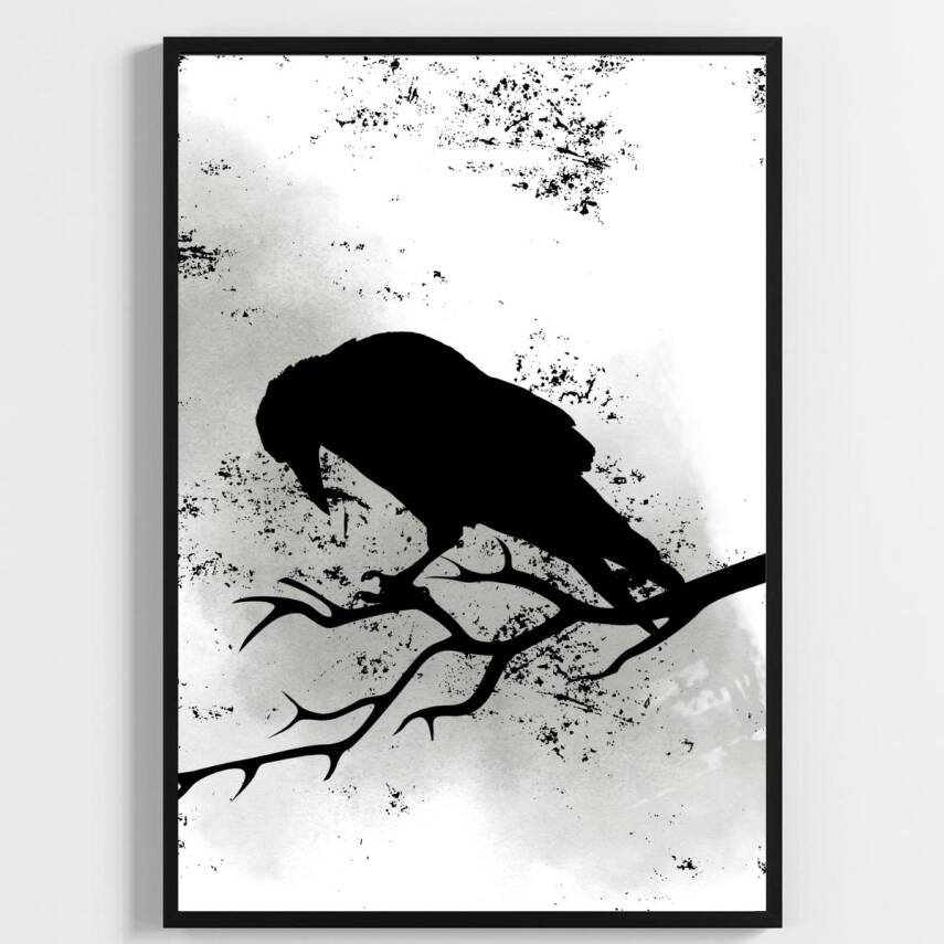 Besay Modern Kuzgun Ve Kuş Temalı Poster Seti | Gotik Gizemli Duvar Dekorasyonu | Siyah Beyaz Karga Ve Dal Tasarımlı Poster | 3 - 1