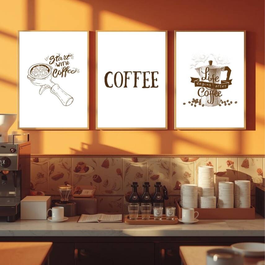 Besay Moka & Espresso | Kahve Köşesi Duvar Dekorasyonu | Esprili Yazılı Kafe Ve Mutfak Posteri | 3'Lü Set A3 Çerçevesiz - 4