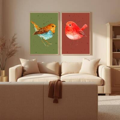 Besay Nature's Duo:Modern Kuş Figürlü Sanat Posteri–Dekoratif 2li Set A2 Çerçevesiz - 3