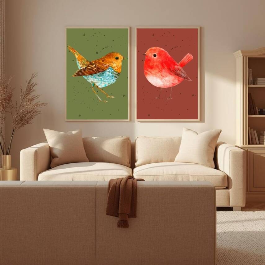 Besay Nature's Duo:Modern Kuş Figürlü Sanat Posteri–Dekoratif 2li Set A2 Çerçevesiz - 3