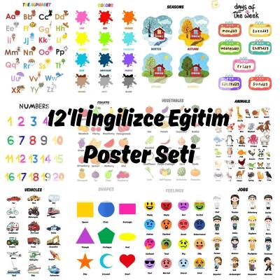 Besay Okul Öncesi İngilizce Eğitim Poster Seti 12'Li A4 Çerçevesiz