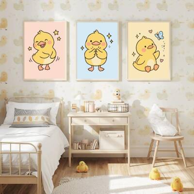Besay Pofuduk Ördek Yavrusu Çocuk Odası Posteri–Dekoratif 3lü Set A2 Çerçevesiz - 4
