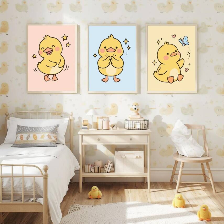 Besay Pofuduk Ördek Yavrusu Çocuk Odası Posteri–Dekoratif 3lü Set A4 Çerçevesiz - 4