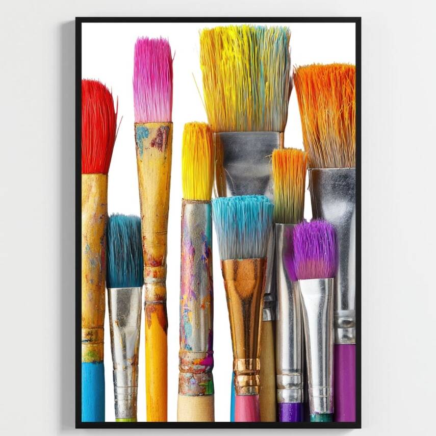 Besay Ressamın Gözünden | Modern Salon Duvar Dekorasyonu | Renkli Sanat Ve Fırça Posteri | 3'Lü Set A2 Çerçevesiz - 3