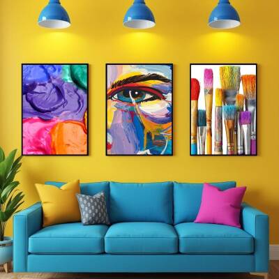 Besay Ressamın Gözünden | Modern Salon Duvar Dekorasyonu | Renkli Sanat Ve Fırça Posteri | 3'Lü Set A2 Çerçevesiz - 4