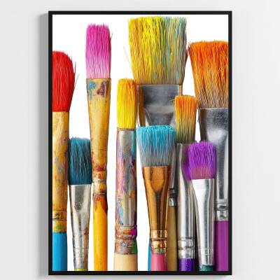 Besay Ressamın Gözünden | Modern Salon Duvar Dekorasyonu | Renkli Sanat Ve Fırça Posteri | 3'Lü Set A3 Çerçevesiz - 3
