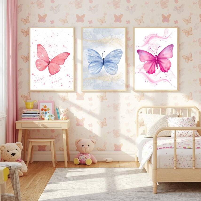 Besay Rüya Kelebekler Serisi Çocuk Odası Posteri–Dekoratif 3lü Set A3 Çerçevesiz - 4