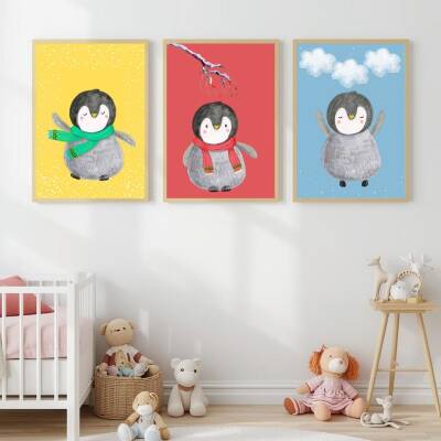 Besay Rüyacı Penguenler Çocuk Odası Posteri–Dekoratif 3lü Set A4 Çerçevesiz - 4