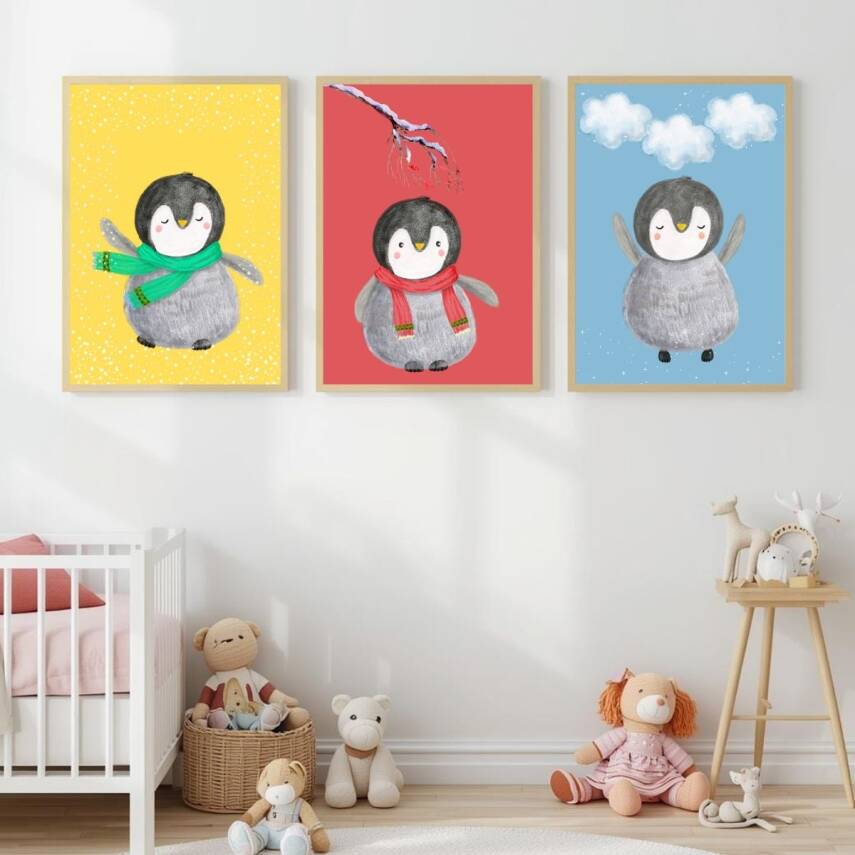 Besay Rüyacı Penguenler Çocuk Odası Posteri–Dekoratif 3lü Set A4 Çerçevesiz - 4