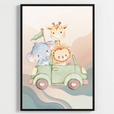 Besay Safari Macerası:Fil, Aslan ve Zürafa Çocuk Odası Posteri–Dekoratif 3lü Set A3 Çerçevesiz - 3