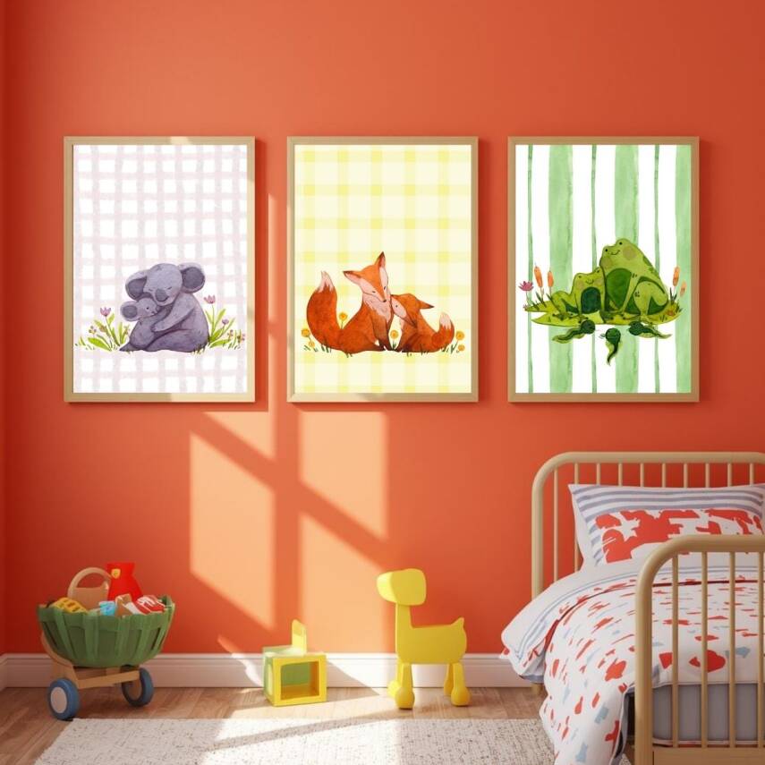 Besay Sevgi Bağı:Sarılan Minik Dostlar Serisi Çocuk Odası Posteri–Dekoratif 3lü Set A2 Çerçevesiz - 4