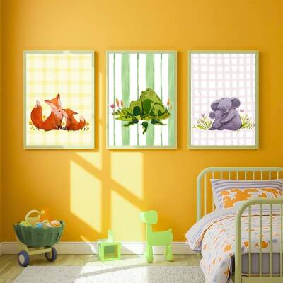 Besay Sevgi Bağı:Sarılan Minik Dostlar Serisi Çocuk Odası Posteri–Dekoratif 3lü Set A2 Çerçevesiz - 5