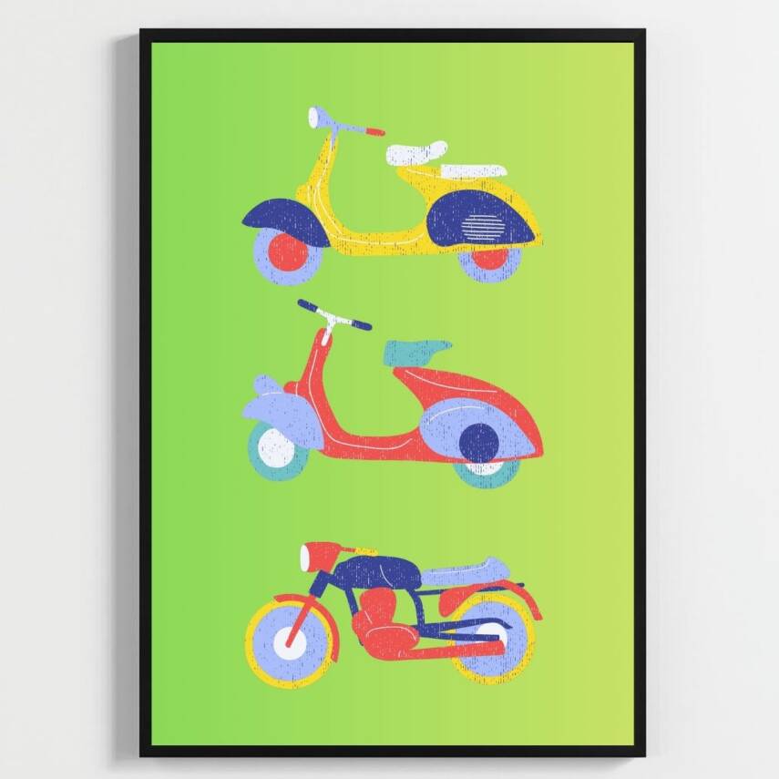 Besay Tam Gaz Macera:Renkli Arabalar, Uçak ve Vespa Çocuk Odası Posteri–Dekoratif 3lü Set A3 Çerçevesiz - 3