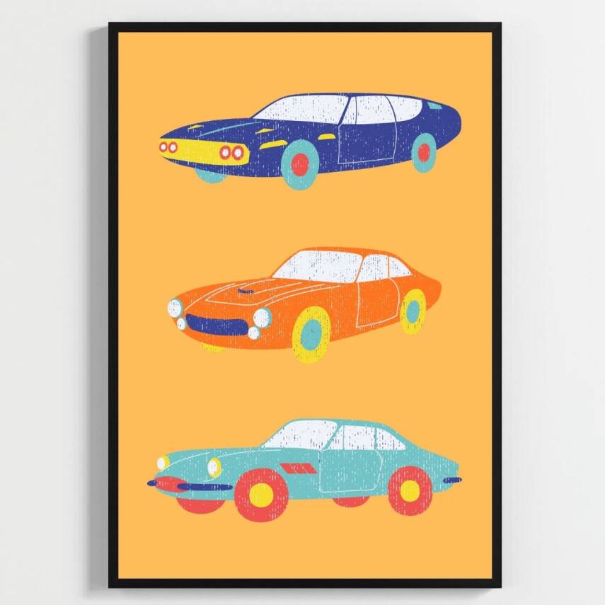 Besay Tam Gaz Macera:Renkli Arabalar, Uçak ve Vespa Çocuk Odası Posteri–Dekoratif 3lü Set A4 Çerçevesiz - 1