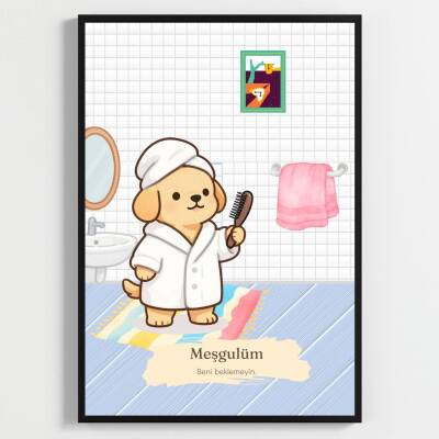 Besay Taraklı Köpek | Eğlenceli Banyo ve Tuvalet Duvar Dekorasyonu | Bornozlu ve Havlulu Komik Hayvan Poster Tablo | A3 Tekli Ç