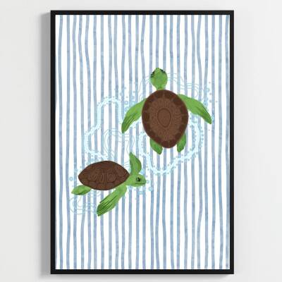 Besay Tiny Turtles:Sevimli Kaplumbağalar Çocuk Odası Posteri–Dekoratif 3lü Set A3 Çerçevesiz - 2