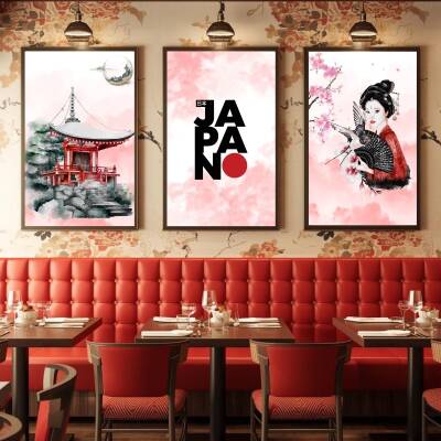 Besay Uzak Doğu Esintisi | Salon Ve Ofis Duvar Dekorasyonu | Japon Kültürü Pop Art Kadın Posteri | 3'Lü Set A3 Çerçevesiz - 4