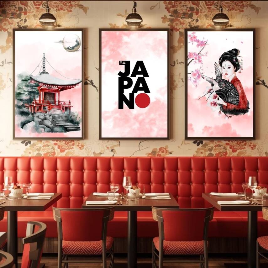 Besay Uzak Doğu Esintisi | Salon Ve Ofis Duvar Dekorasyonu | Japon Kültürü Pop Art Kadın Posteri | 3'Lü Set A4 Çerçevesiz - 4