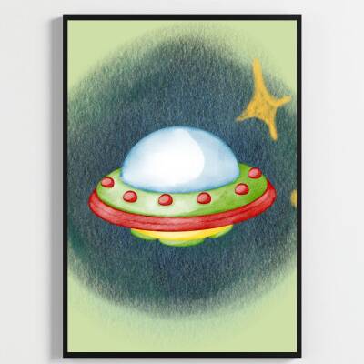 Besay Uzay Macerası | Astronotlu Eğitici Ve Eğlenceli Bebek Odası Posteri | 3'Lü Çocuk Odası Poster Seti A2 Çerçevesiz