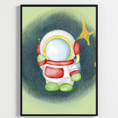 Besay Uzay Macerası | Astronotlu Eğitici Ve Eğlenceli Bebek Odası Posteri | 3'Lü Çocuk Odası Poster Seti A3 Çerçevesiz - 2