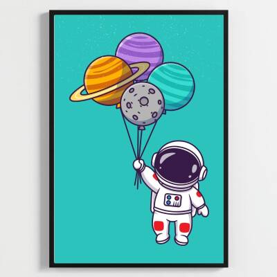 Besay Uzay Yolculuğu Astronot Çocuk Odası Posteri–Dekoratif 3lü Set A2 Çerçevesiz - 3