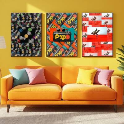 Besay Vintage Ritmi | Modern Ev Duvar Dekorasyonu | 90Lar Pop Müzik Ve Plak Temalı Pop Art Poster Seti | 3'Lü Set A4 Çerçevesiz - 5