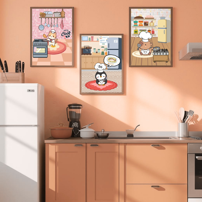 Besay Yes Chef! Sevimli Aşçılar Modern Mutfak Posteri–Dekoratif 3lü Set A2 Çerçevesiz - 4
