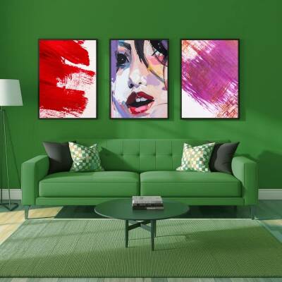 Besay Yüzler Ve İzler | Modern Salon Duvar Dekorasyonu | Kırmızı Pop Art Kadın Posteri | 3'Lü Set A4 Çerçevesiz - 5
