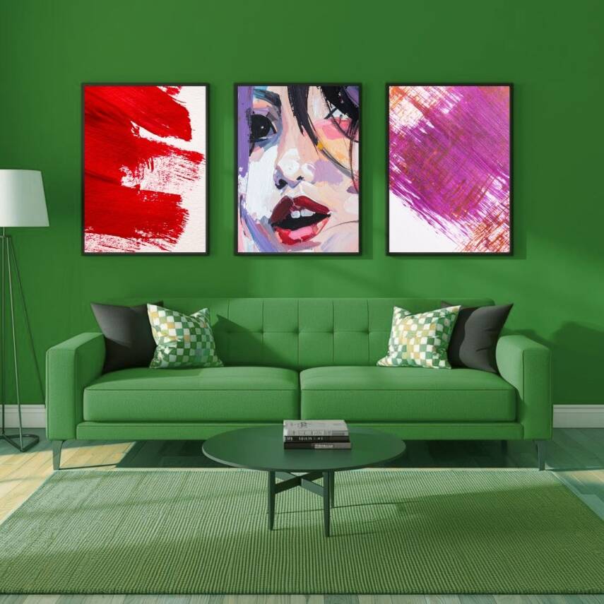 Besay Yüzler Ve İzler | Modern Salon Duvar Dekorasyonu | Kırmızı Pop Art Kadın Posteri | 3'Lü Set A4 Çerçevesiz - 5