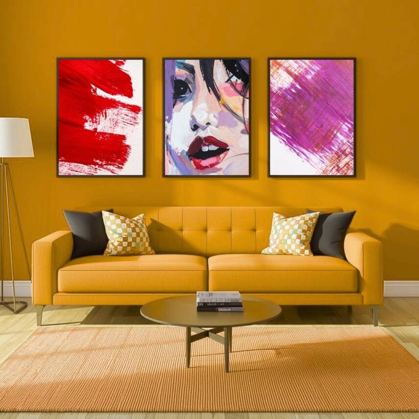 Besay Yüzler Ve İzler | Modern Salon Duvar Dekorasyonu | Kırmızı Pop Art Kadın Posteri | 3'Lü Set A4 Çerçevesiz - 6