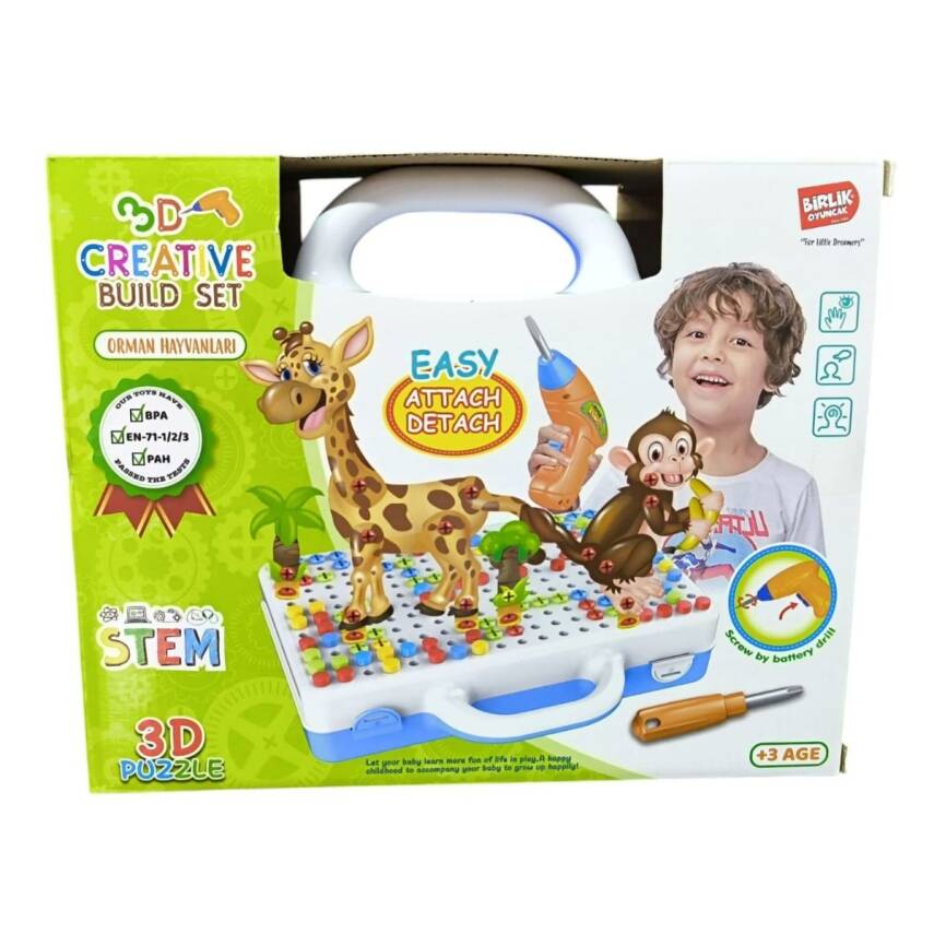 Birlik Oyuncak 3D Yaratıcı 340 Parça Hayvanlar Matkaplı Çanta Tamir Seti Urt014-001 - 1