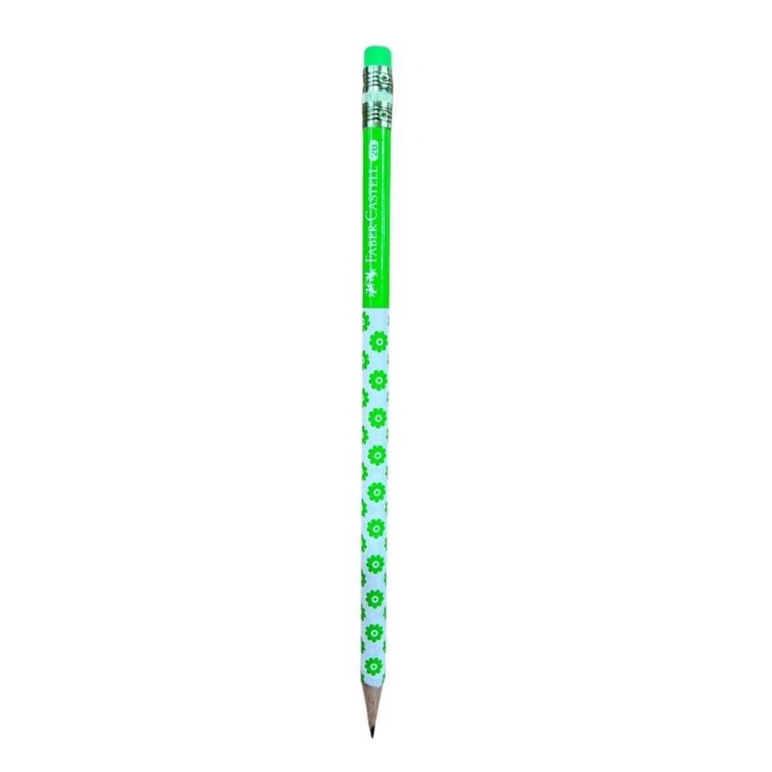Faber Castell Çiçekli Silgili Kurşun Kalem-Yeşil - 1
