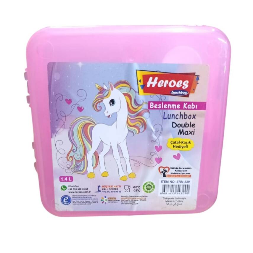 Heroes Double Maxi Beslenme Kabı ERN-329-Pembe Unicorn - 1