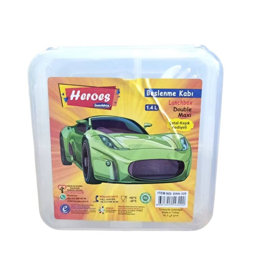 Heroes Double Maxi Beslenme Kabı ERN-329-Şeffaf Araba - 1