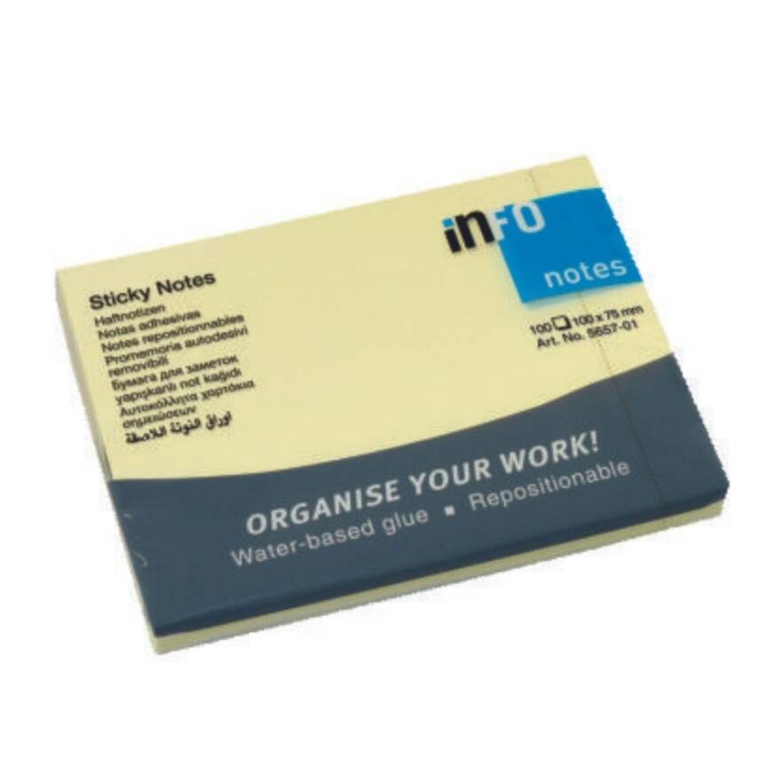 İnfo Notes 125x75 Mm Yapışkanlı Notluk 100 Syf Sarı - 1