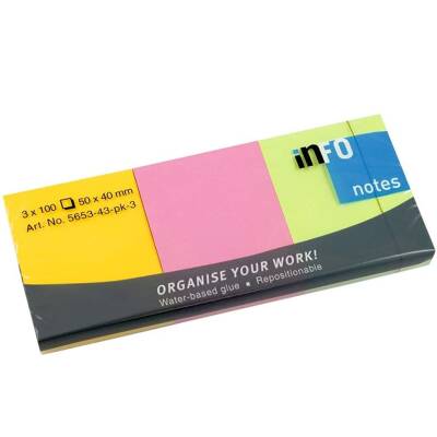 İnfo Notes 50x40Mm Yapışkanlı Notluk 3x100 Syf Renkli