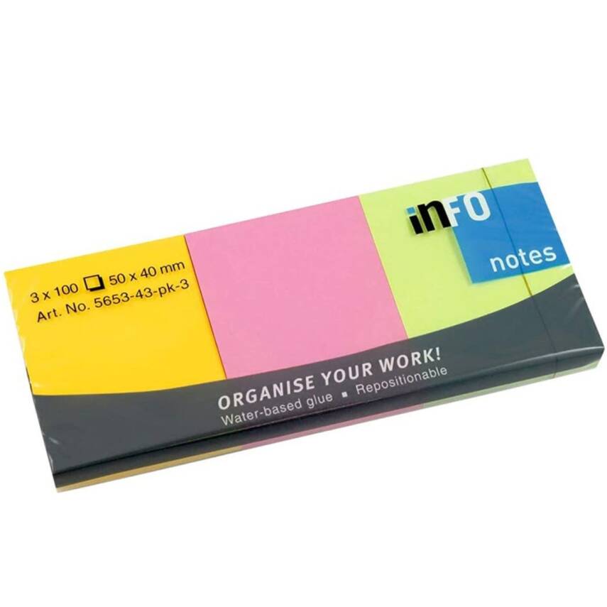 İnfo Notes 50x40Mm Yapışkanlı Notluk 3x100 Syf Renkli - 1