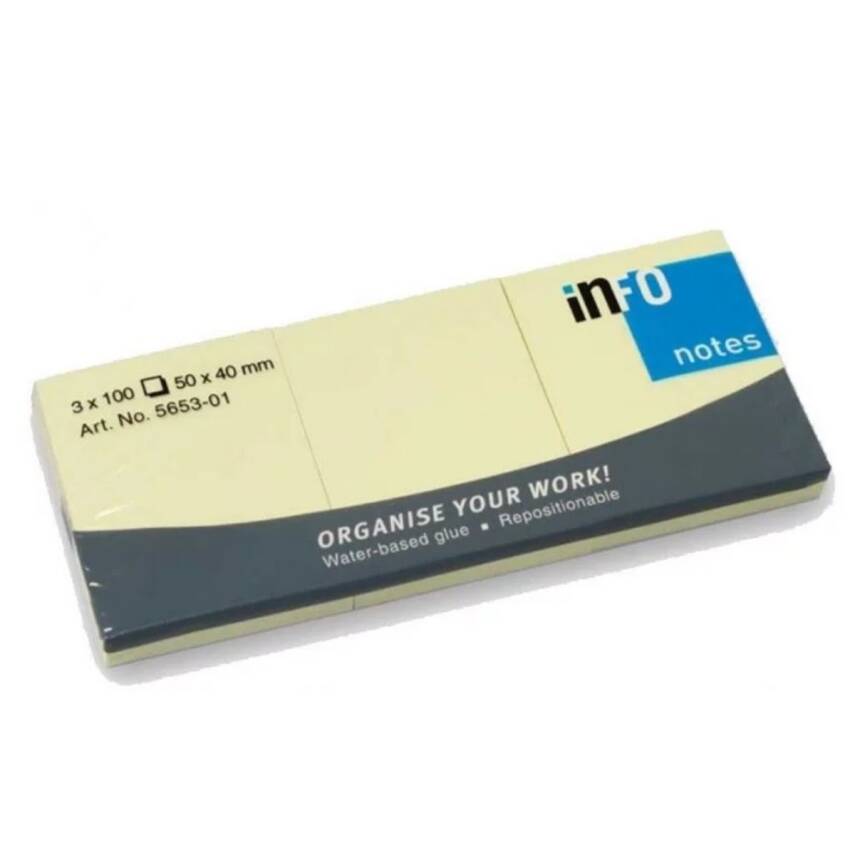 İnfo Notes 50x40Mm Yapışkanlı Notluk 3x100 Syf Sarı - 1
