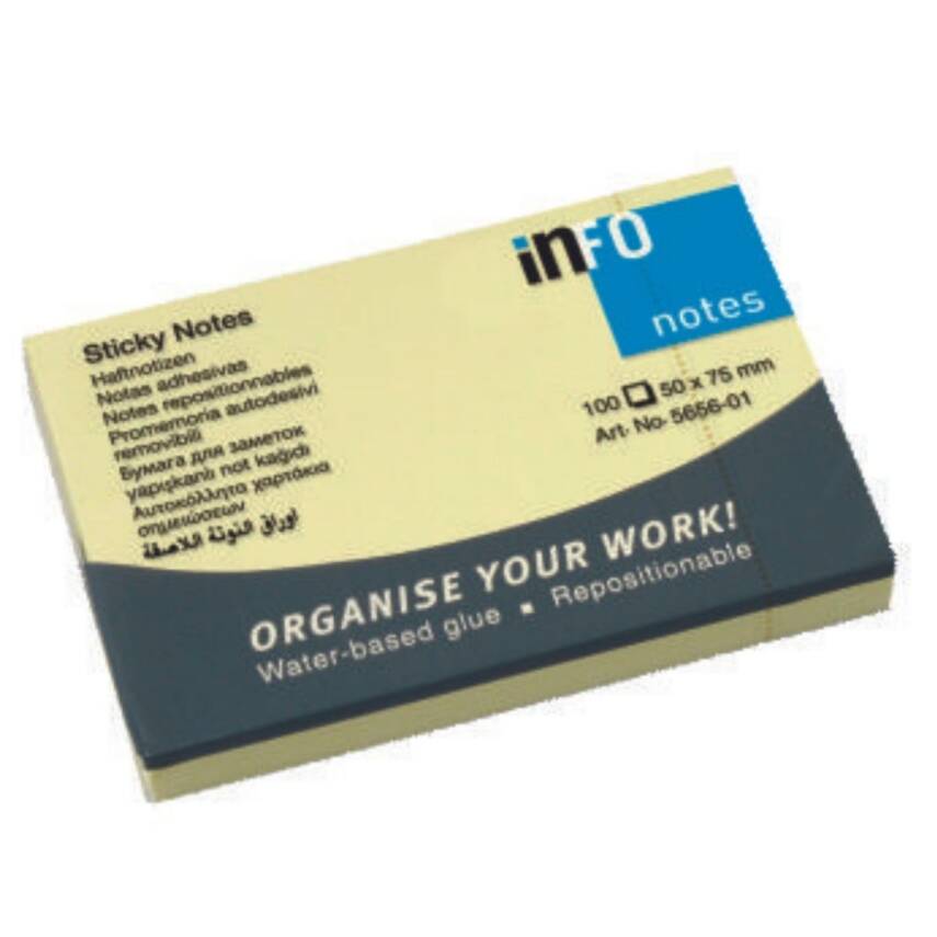 İnfo Notes 50x75Mm Yapışkanlı Notluk 100 Syf Sarı - 1