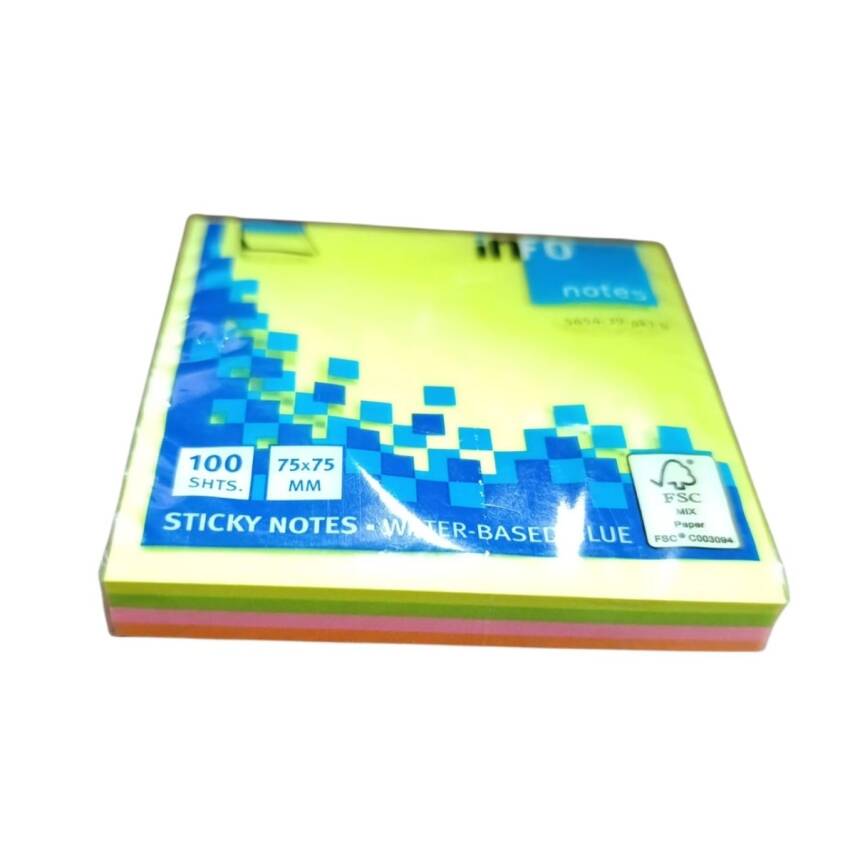 İnfo Notes 75x75 Mm Karışık Renkli Yapışkanlı Notluk 100 Syf - 1