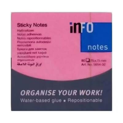 İnfo Notes 75x75 Mm Pembe Yapışkanlı Notluk 80 Syf