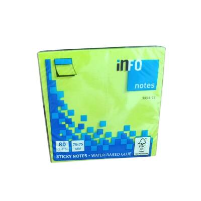 İnfo Notes 75x75 Mm Yeşil Yapışkanlı Notluk 80 Syf