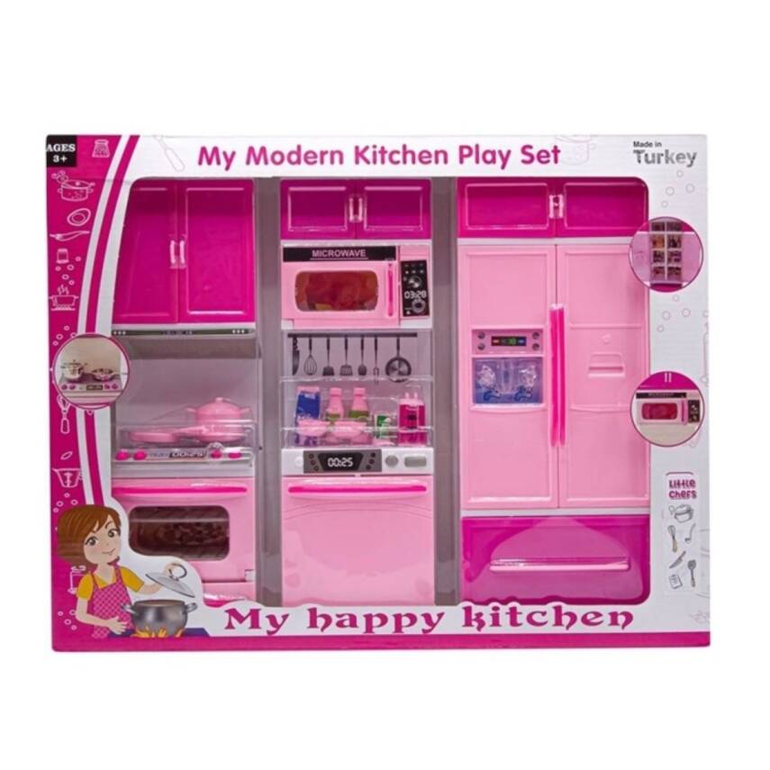 Oydaş Oyuncak Fırın Bulaşık Buzdolabı Makinası 3lü Mutfak Seti 02312–Pembe - 1