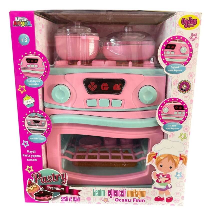 Oydaş Oyuncak Sesli Işıklı Pilli Ocaklı Fırın Seti 2609-Pembe - 1