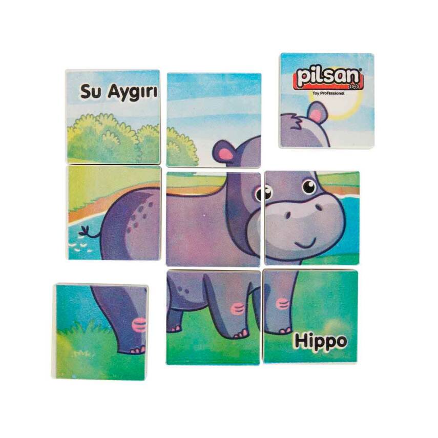 Pilsan Hayvan Serisi 9 Parça Puzzle Set 03-355-Gri Su Aygırı - 1